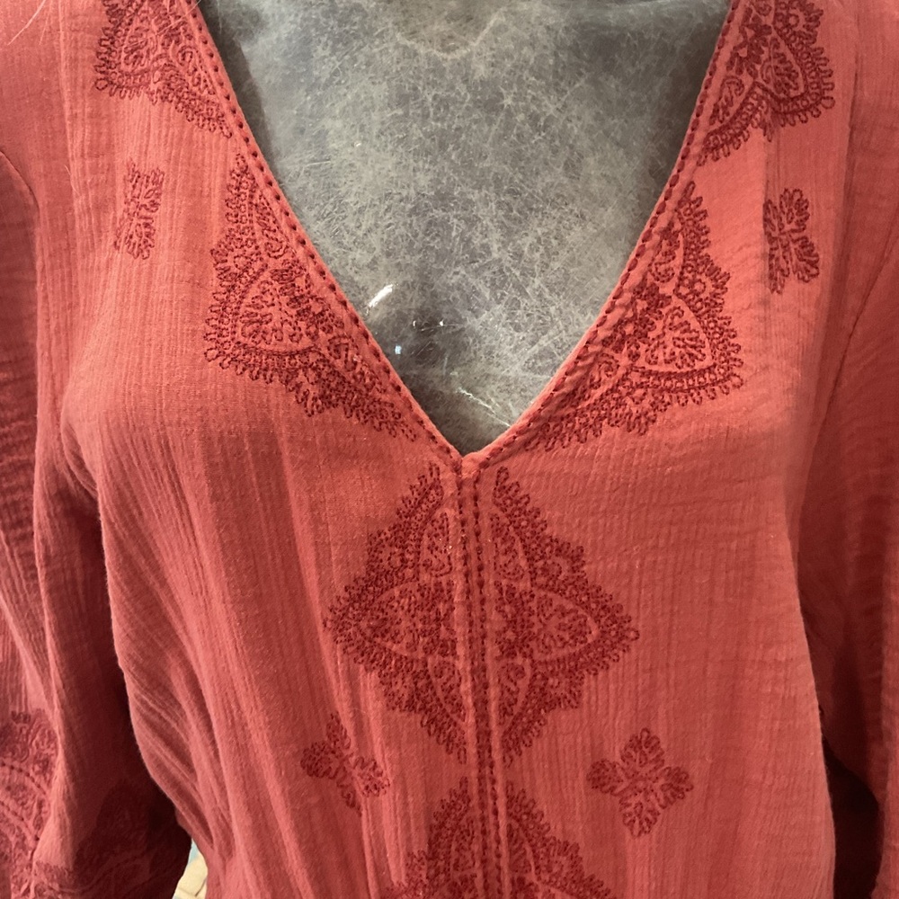 Lucky Brand Terracotta Embroidered Midi Dress - Picture 5 of 9
